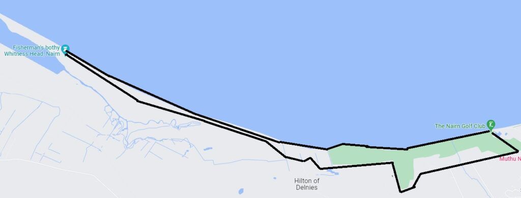 A google map image of the stretch of beach from Nairn Golf Club to Whiteness Point